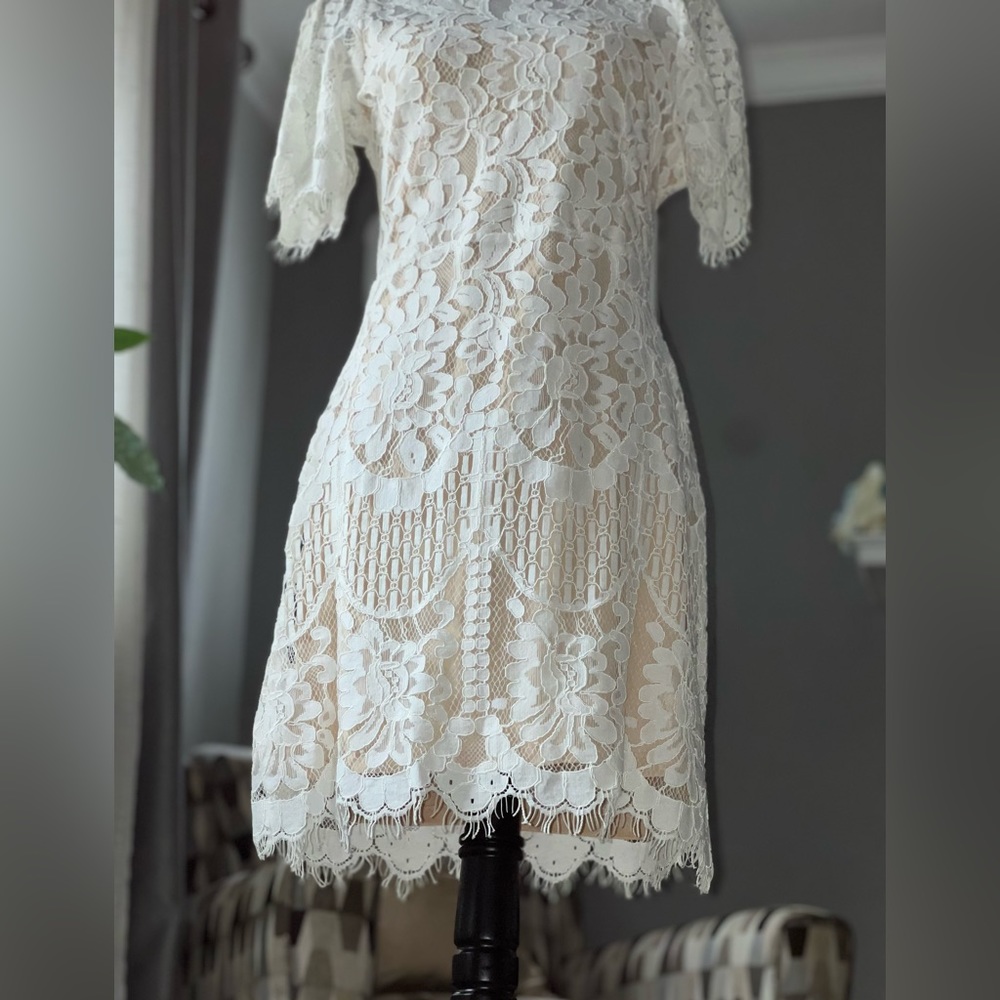 ❤️LULUS lace cream colored dress - sheer lined size medium - Picture 8 of 12